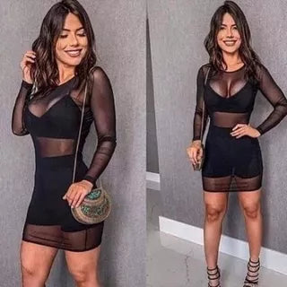 Vestido de Tule Manga Longa Transparente