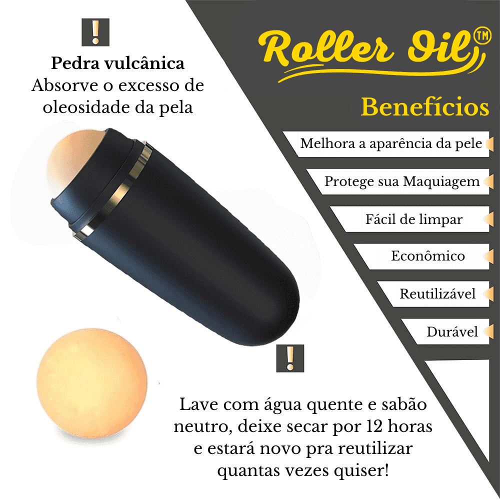 Removedor de Oleosidade Facial INOVE ROLLER OIL Com Pedra Vulcânica