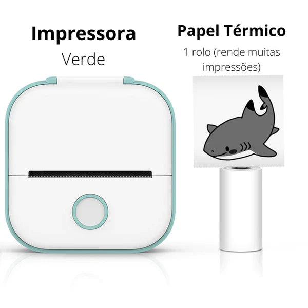 Mini Impressora Térmica Portátil Bluetooth + 1 Rolo Grátis