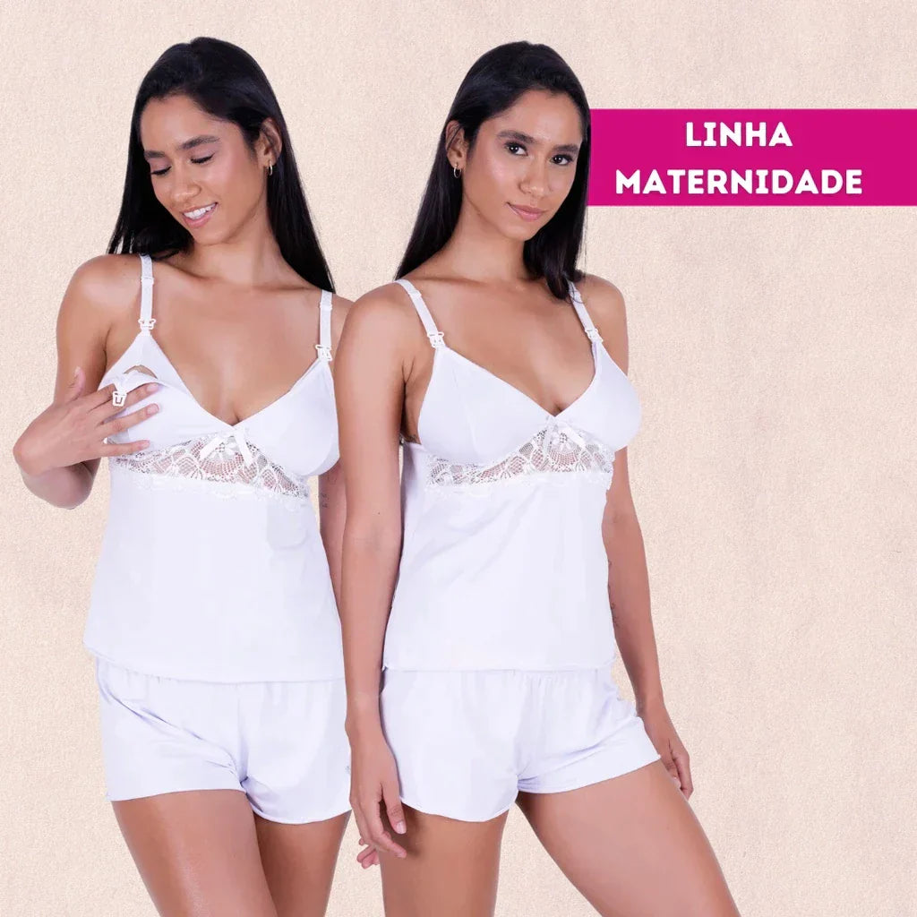 Short Doll Amamentação com Renda Confortável Maternidade