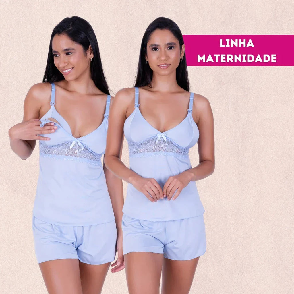 Short Doll Amamentação com Renda Confortável Maternidade