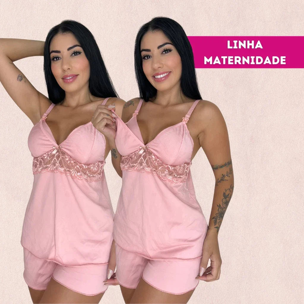 Short Doll Amamentação com Renda Confortável Maternidade