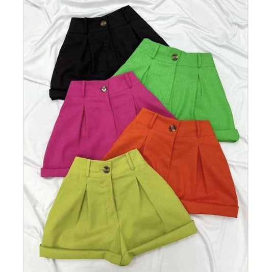 Short Feminino Linho de Botão