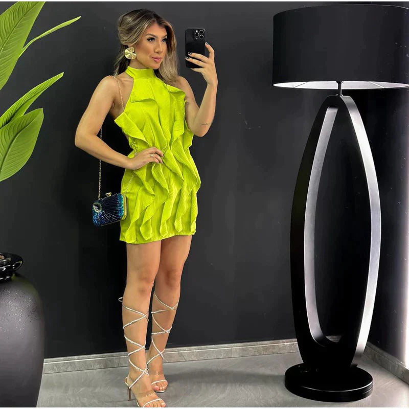 Vestido Feminino Curto Com Babados Tecido Duna