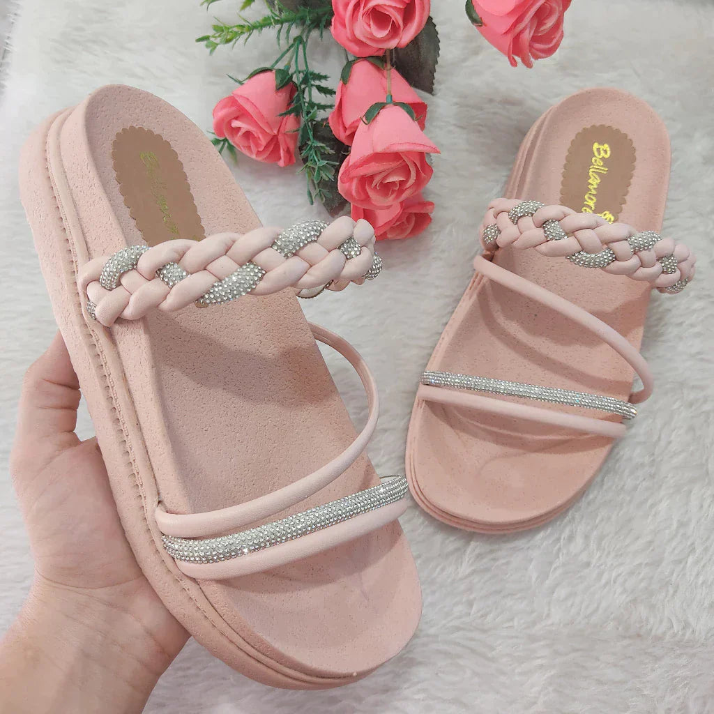 Sandália Papete Birken Com Enfeite Trançado De Strass