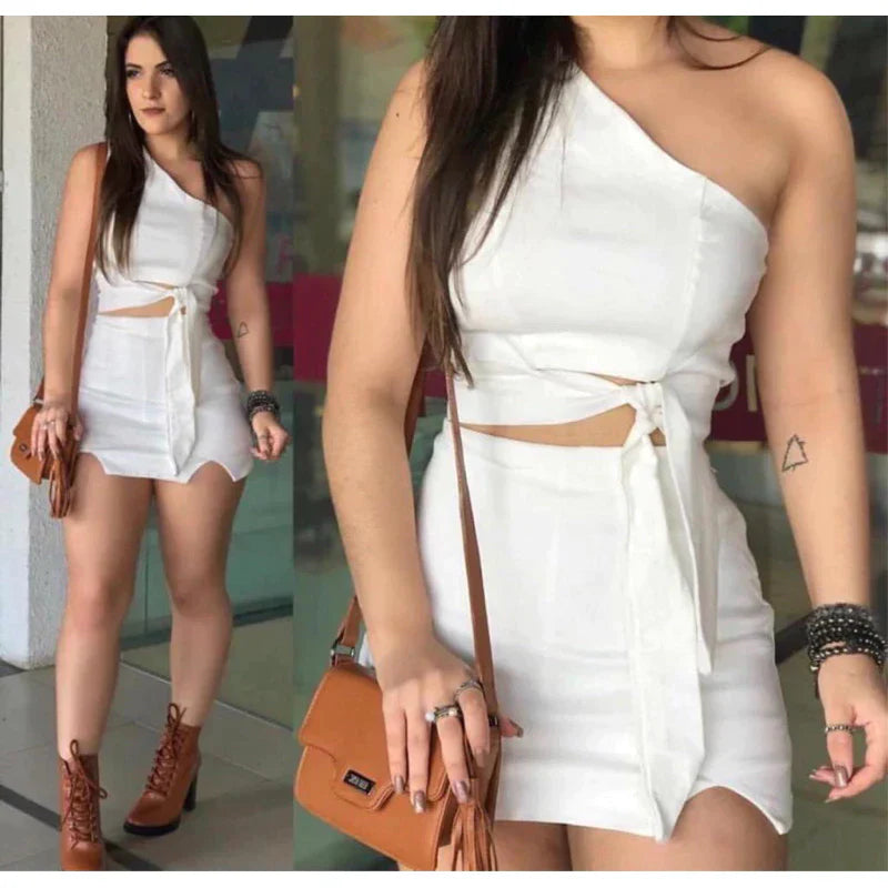 Conjunto Cropped e Saia Com Bojo