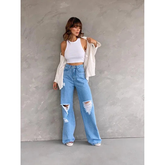 Calça Jeans Wide Leg pantalona - Cintura Alta