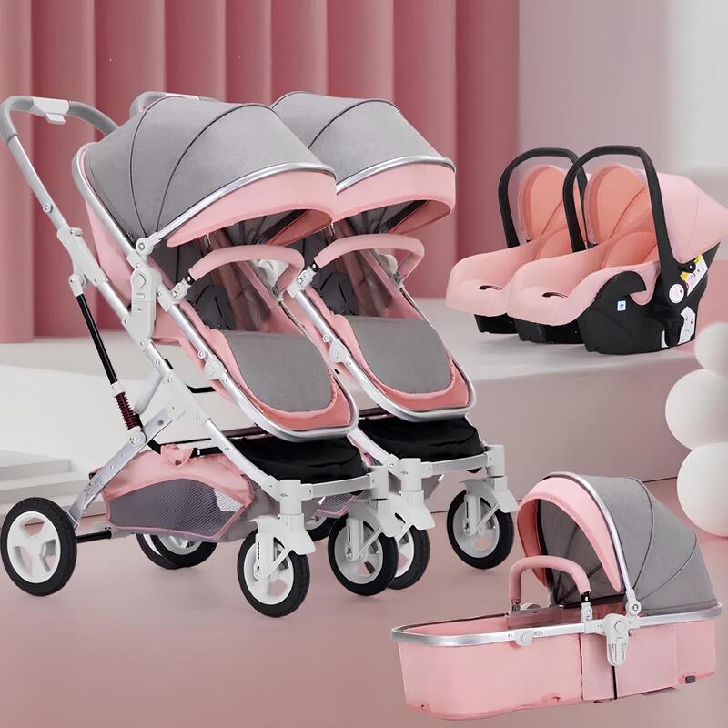 Carrinho de Bebê para Gêmeos com Bebê Conforto - Belecoo Twins