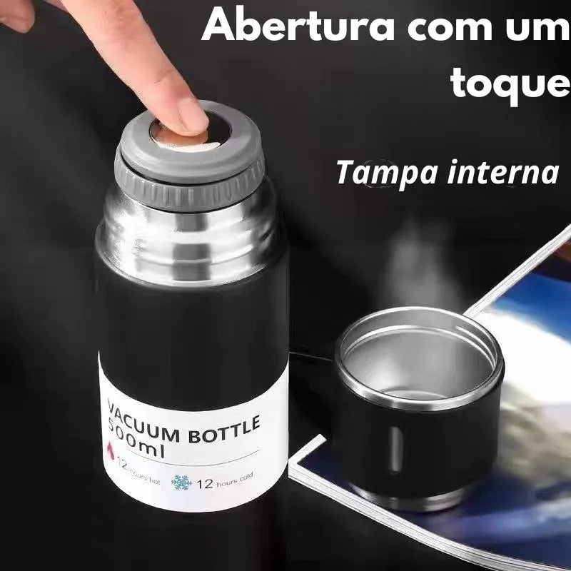 Kit Garrafa Térmica de Café 500ml com 3 Xícaras de Vácuo Isolado de Aço Inoxidável