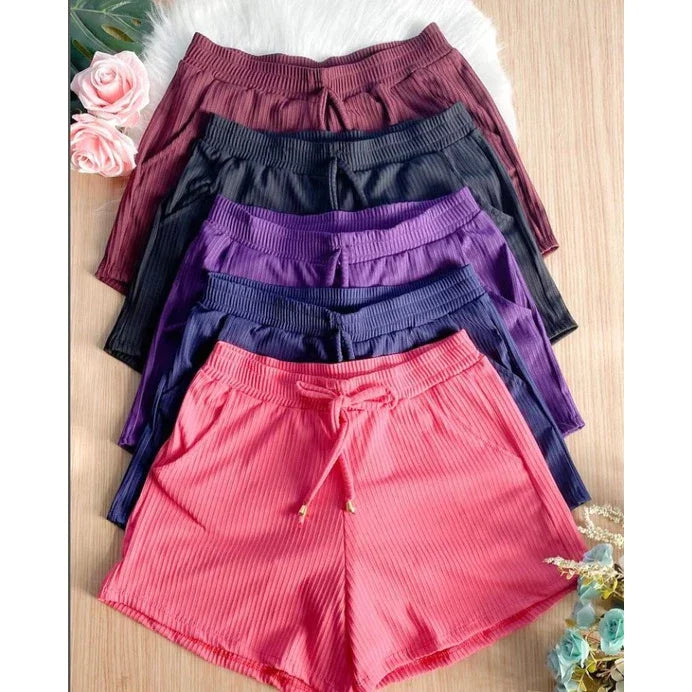 Kit 3 Shorts Canelado Casual Feminino