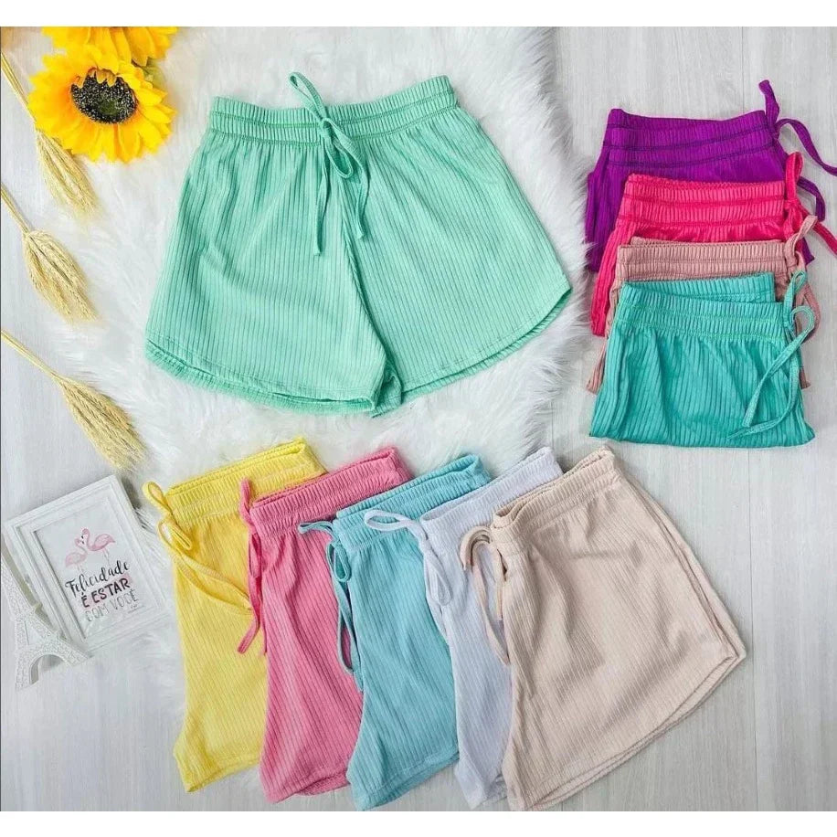 Kit 3 Shorts Canelado Casual Feminino