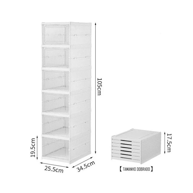 Caixa De Sapato Dobrável 3 e 6 Andares Sapateira Transparente